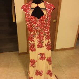 Angela and Alison Red And Nude Dress Size 8